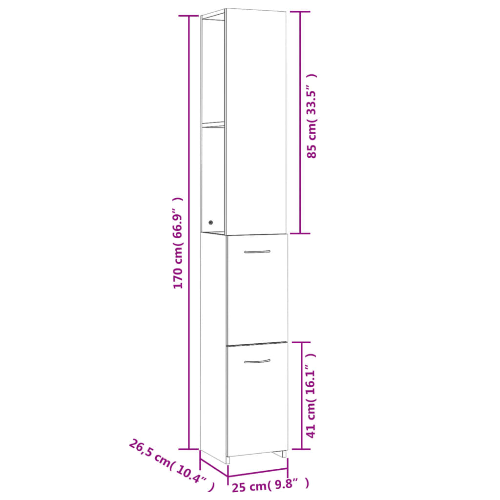 Grey Sonoma Tall Bathroom Cabinet - Engineered Wood, 25x26.5x170cm