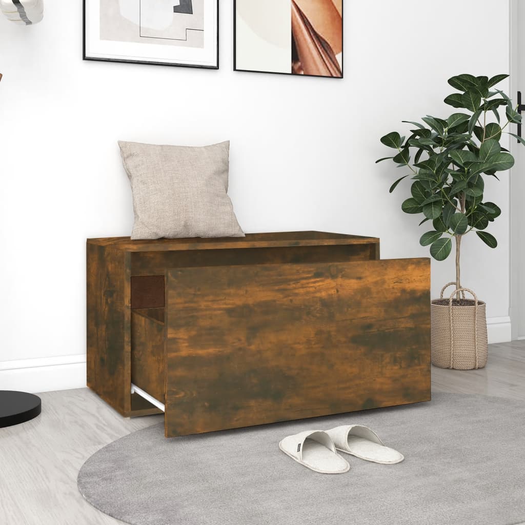 Smoked Oak Hall Bench 80x40x45 cm - Engineered Wood Elegance