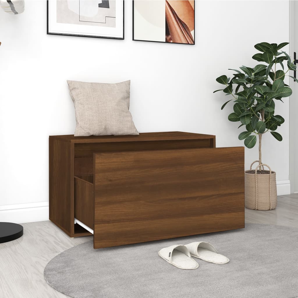 Brown Oak Hall Bench 80x40x45 cm | Engineered Wood Seating