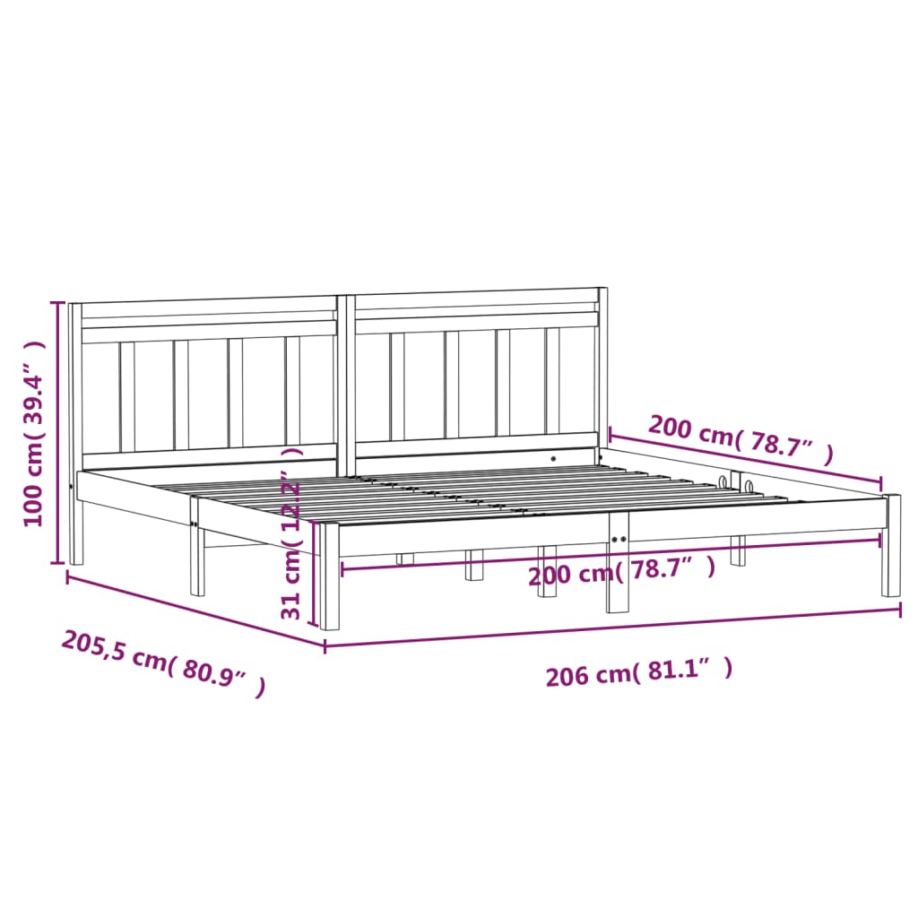 Solid Wood Bed Frame 200x200 cm - vidaXL, Natural Finish
