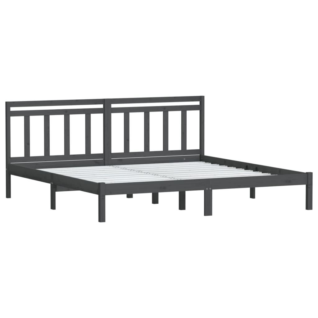 Grey Solid Wood Bed Frame 200x200 cm - vidaXL 3100611 (No Mattress)