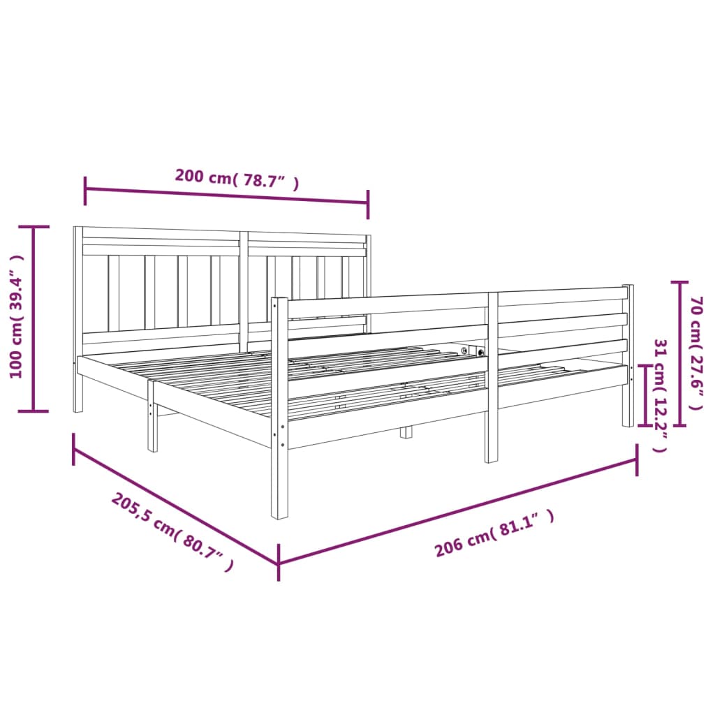 White Solid Wood Bed Frame 200x200 cm - vidaXL (Mattress Not Included)