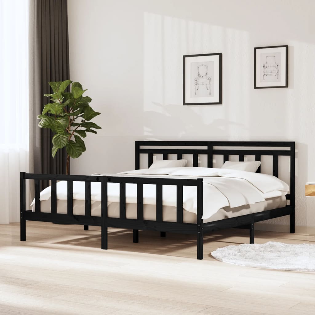 vidaXL Black Solid Wood Bed Frame 200x200 cm - No Mattress Included
