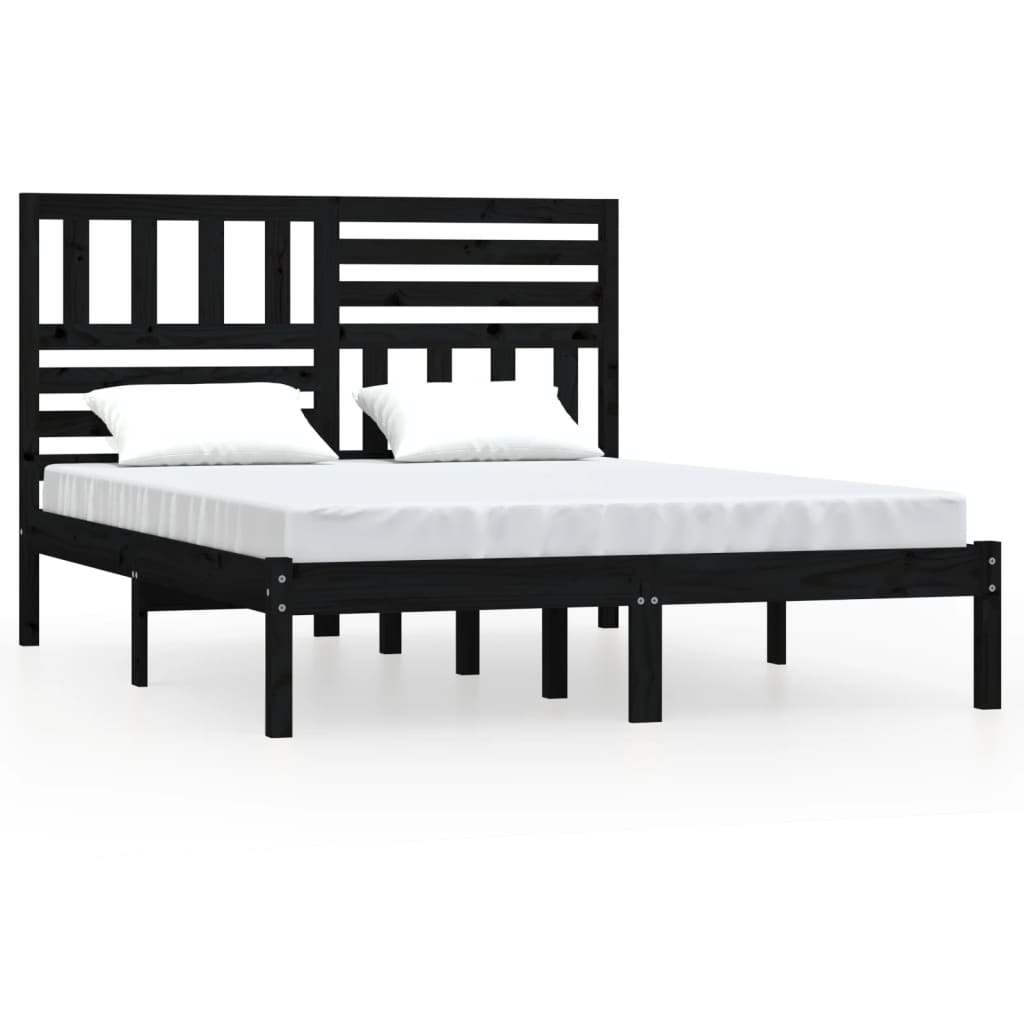 Black Solid Wood Pine Bed Frame 140x190 cm - Mattress Not Included