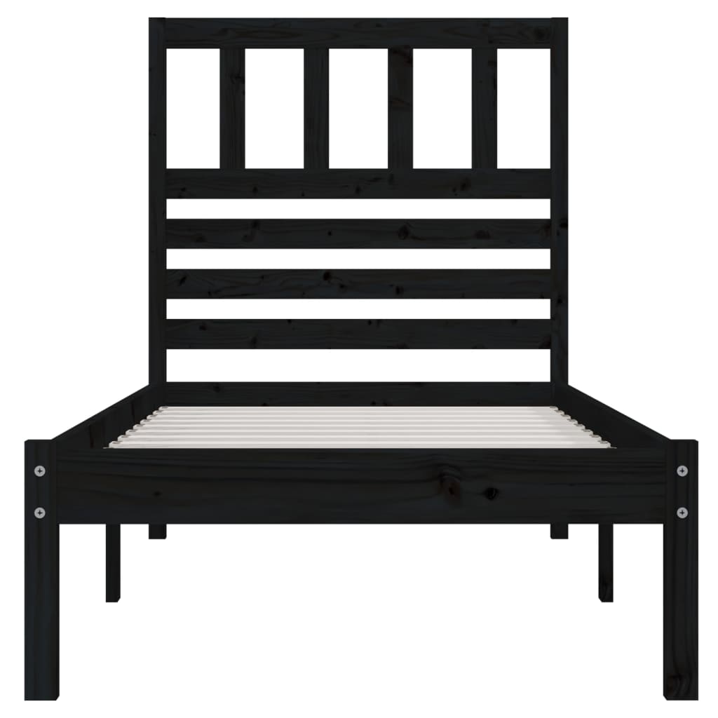 Black Solid Pine Wood Bed Frame 100x200 cm - No Mattress Included