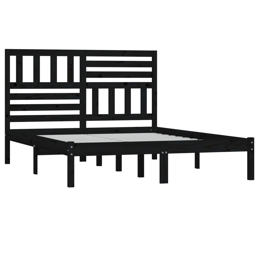 Black Solid Pine King Bed Frame 150x200 cm - No Mattress Included
