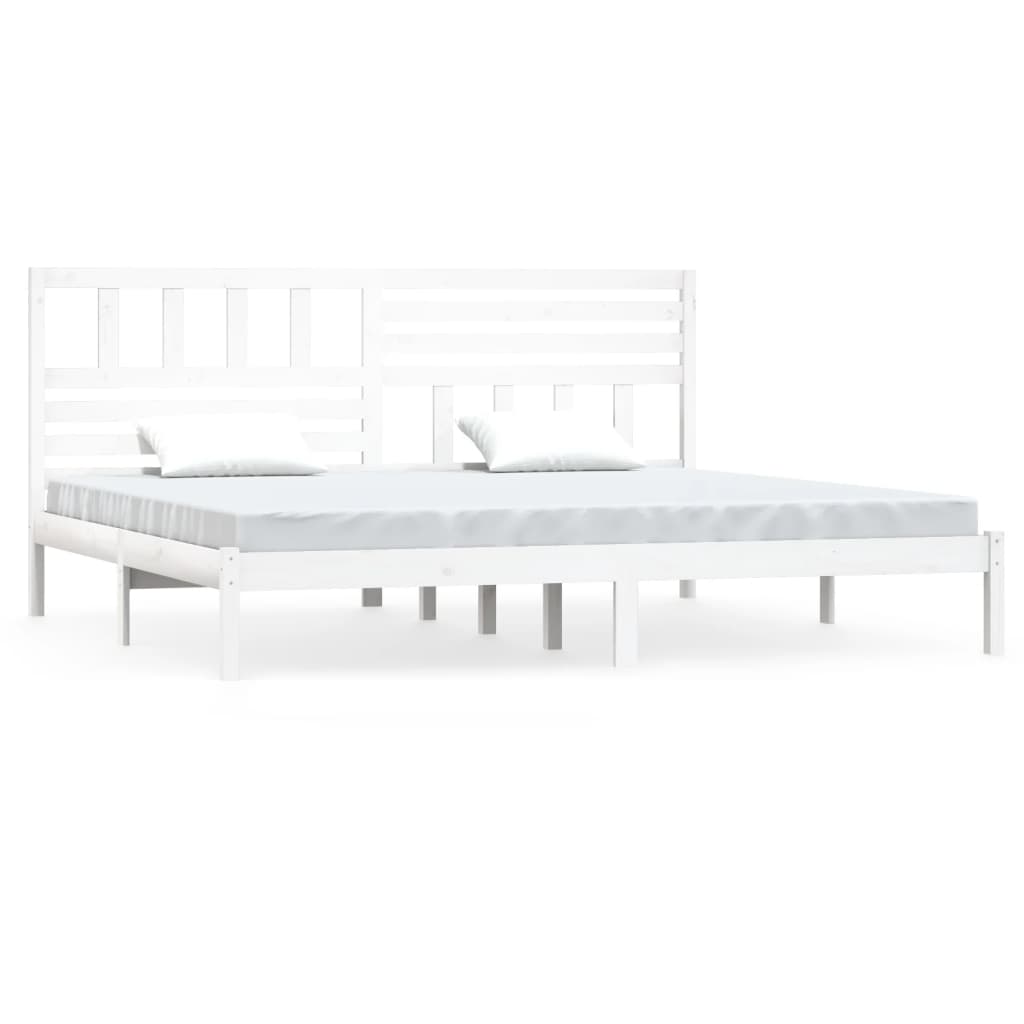 White Solid Wood Pine Bed Frame - 200x200 cm, No Mattress Included