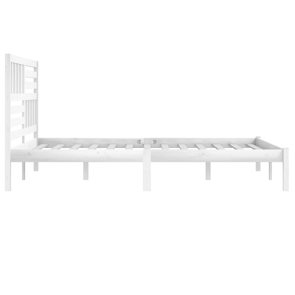 White Solid Wood Pine Bed Frame - 200x200 cm, No Mattress Included