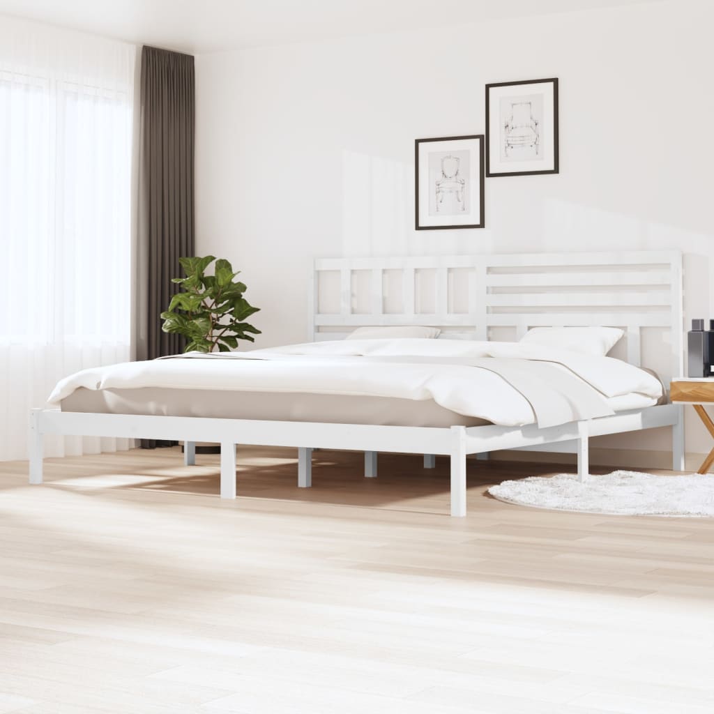 White Solid Wood Pine Bed Frame - 200x200 cm, No Mattress Included