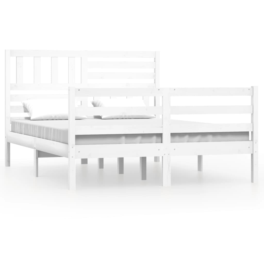 Solid Wood Small Double Bed Frame - White 120x190 cm