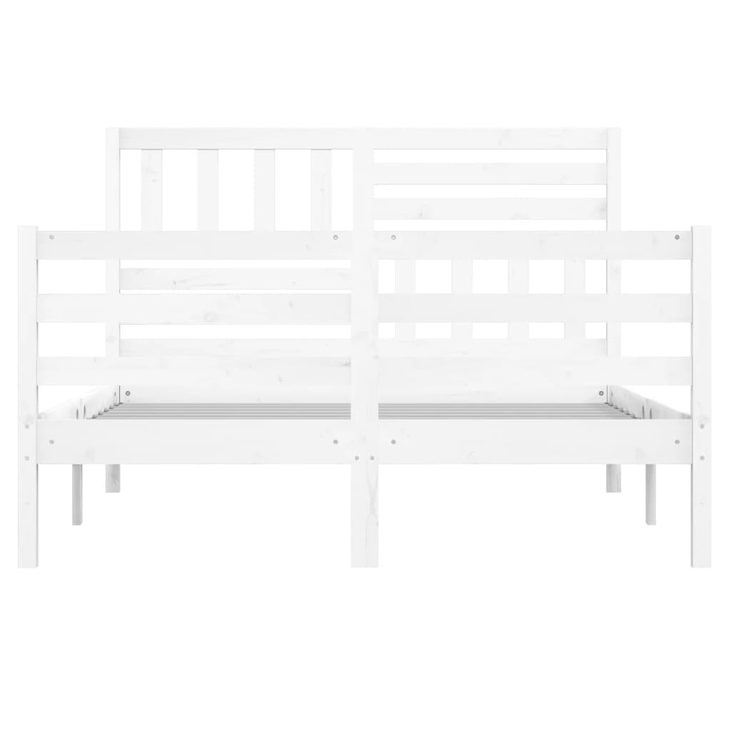 Solid Wood Small Double Bed Frame - White 120x190 cm