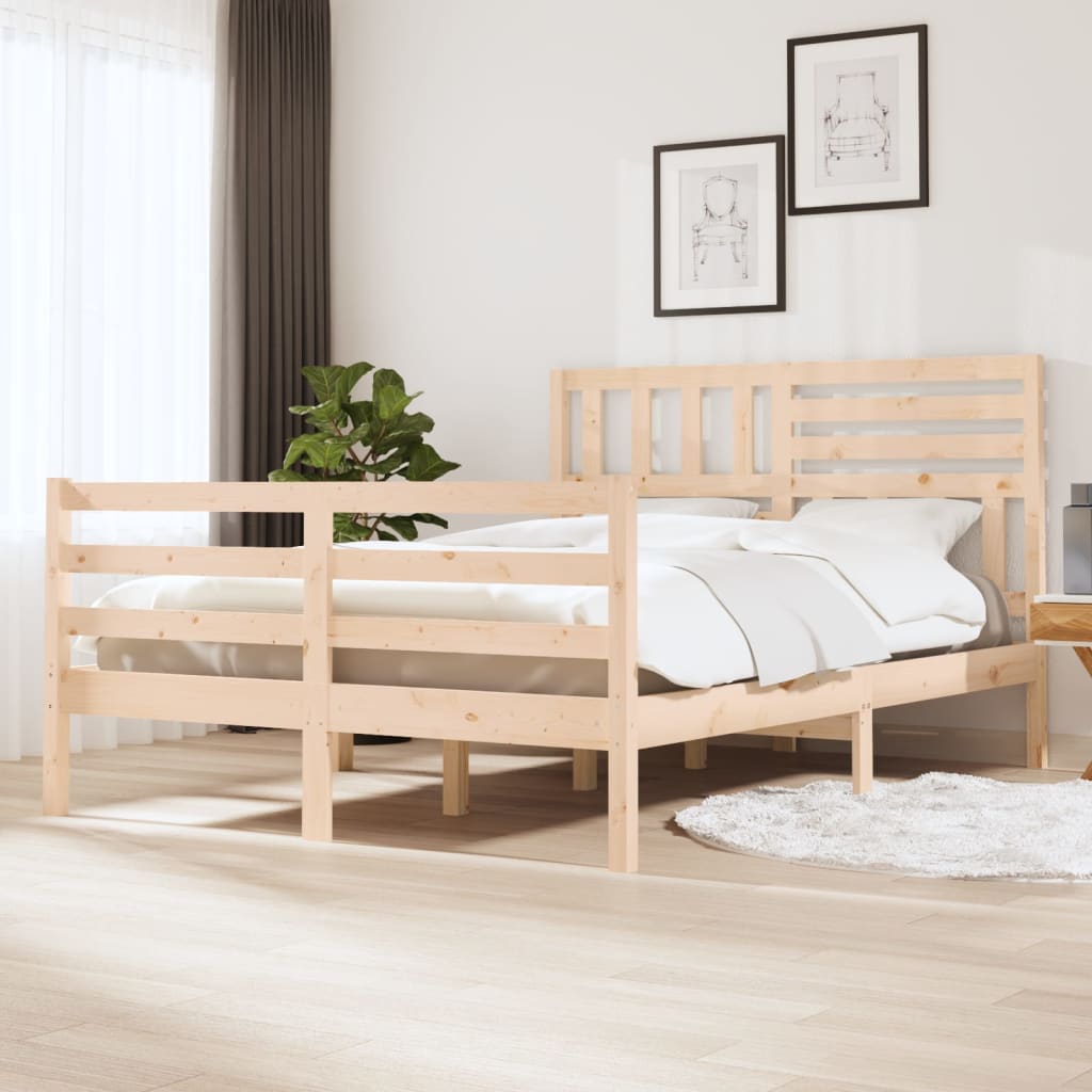 Solid Wood Bed Frame 140x200cm - Natural Finish, No Mattress
