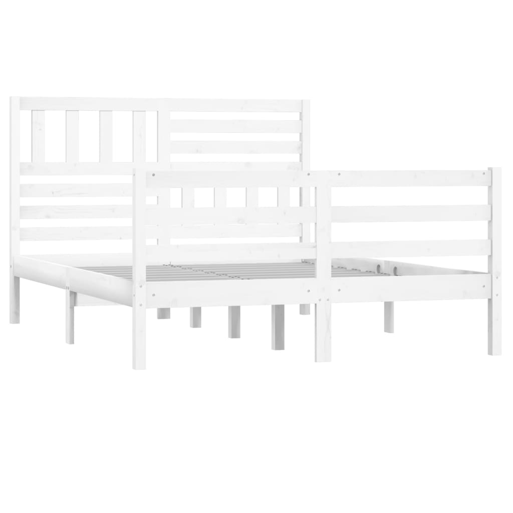White Solid Wood Bed Frame 140x200 cm - No Mattress Included