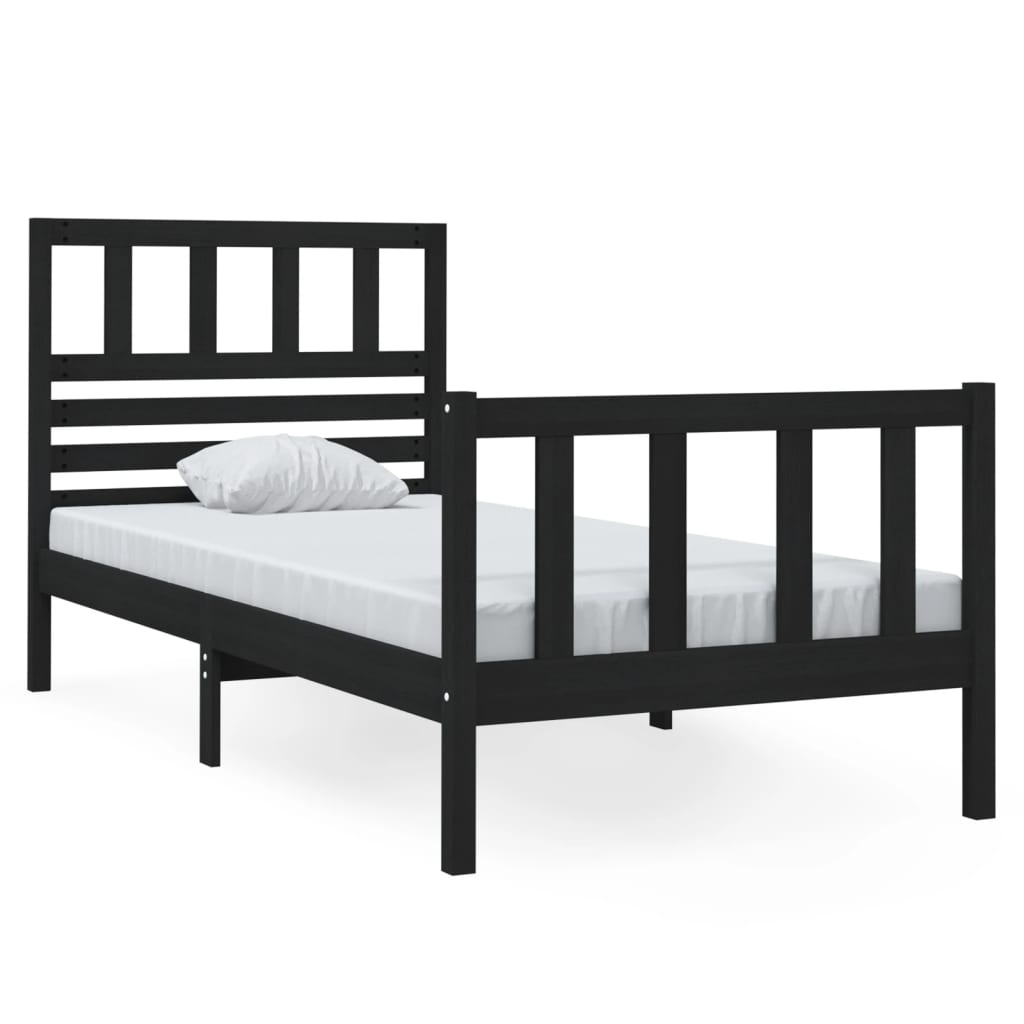 Solid Wood Black Small Single Bed Frame - Mattress Not Included