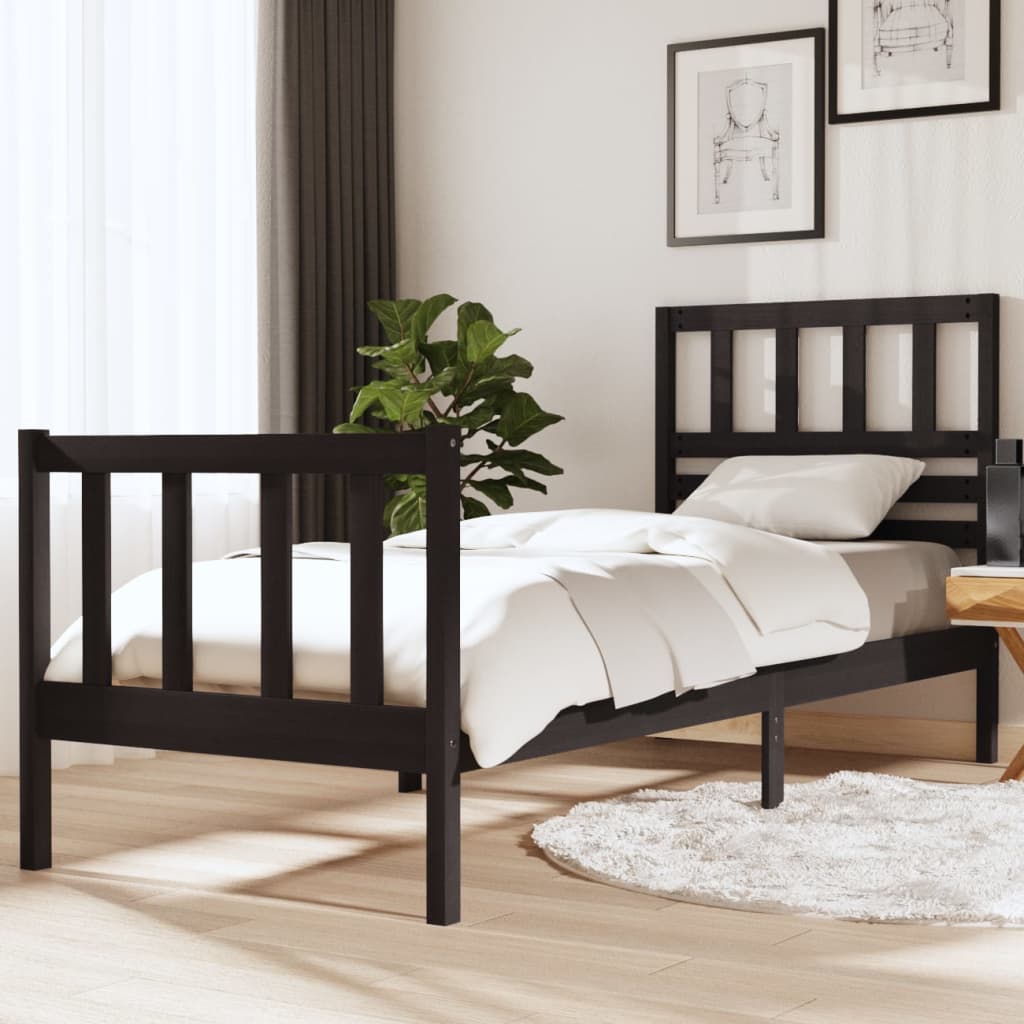 Solid Wood Black Small Single Bed Frame - Mattress Not Included