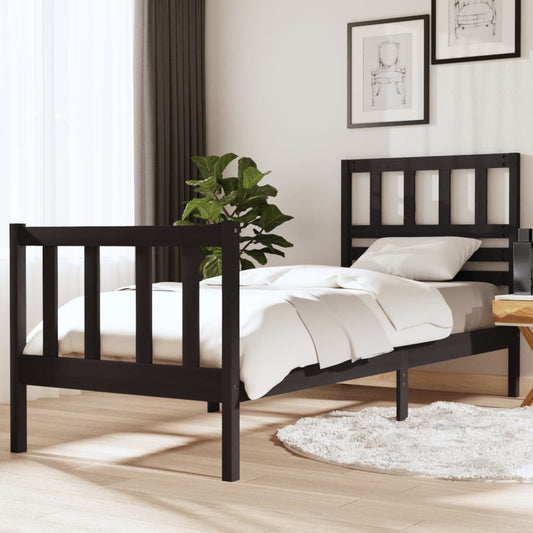 Solid Wood Black Small Single Bed Frame - Mattress Not Included