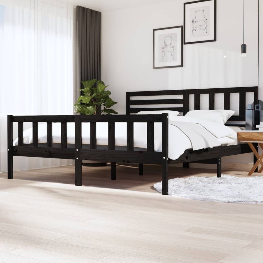 Black Solid Wood Bed Frame 200x200 cm - vidaXL (No Mattress)