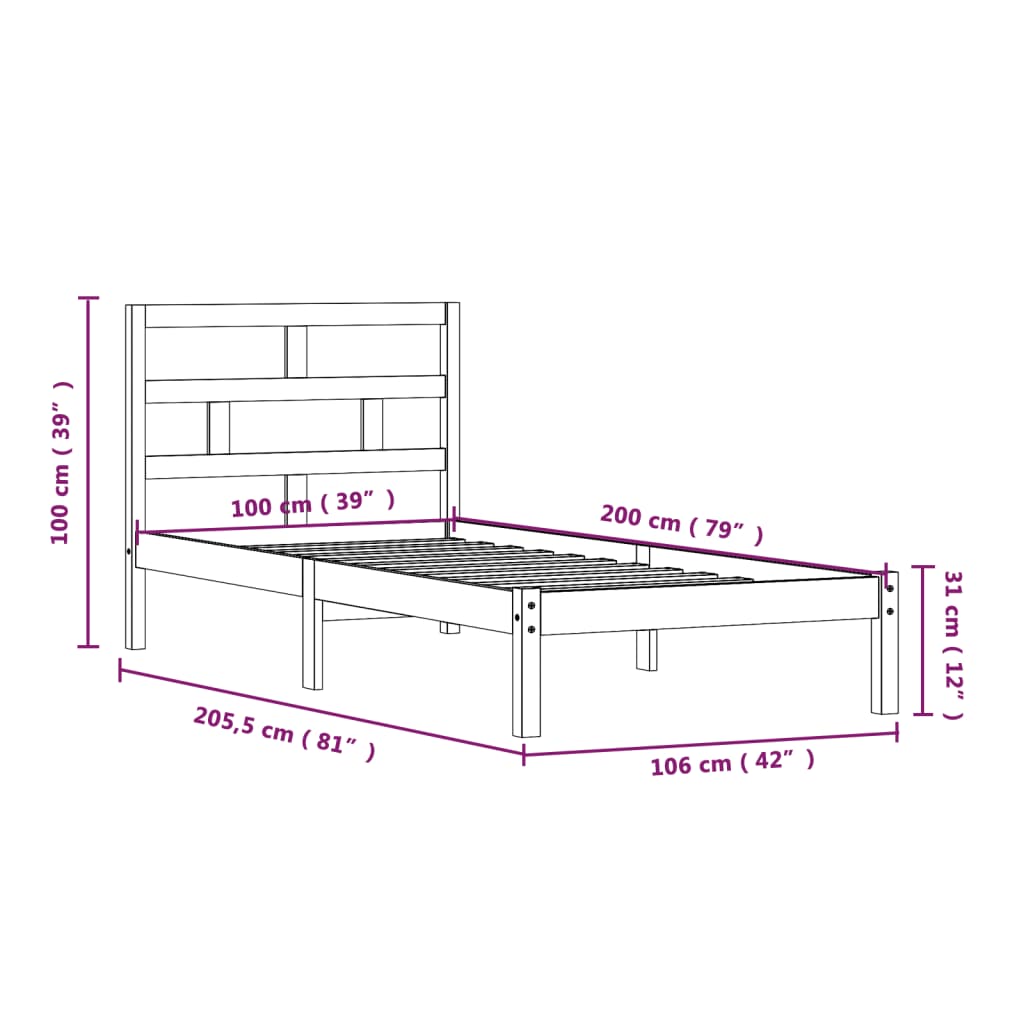 Solid Wood Black Bed Frame 100x200 cm - vidaXL (No Mattress)