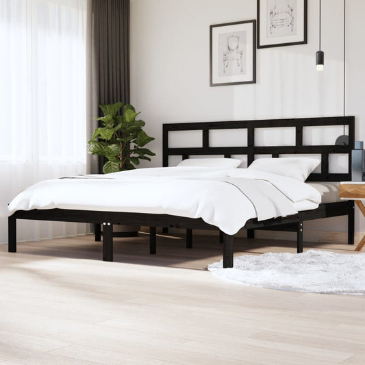 vidaXL Black Pine Wood Bed Frame 200x200 cm - Solid & Stylish