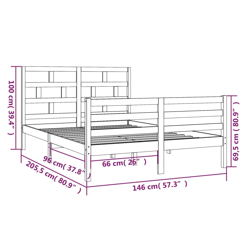 Solid Wood Bed Frame 140x200 cm - vidaXL (No Mattress)