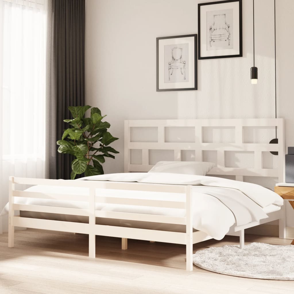 White Solid Wood vidaXL Bed Frame 200x200 cm - No Mattress