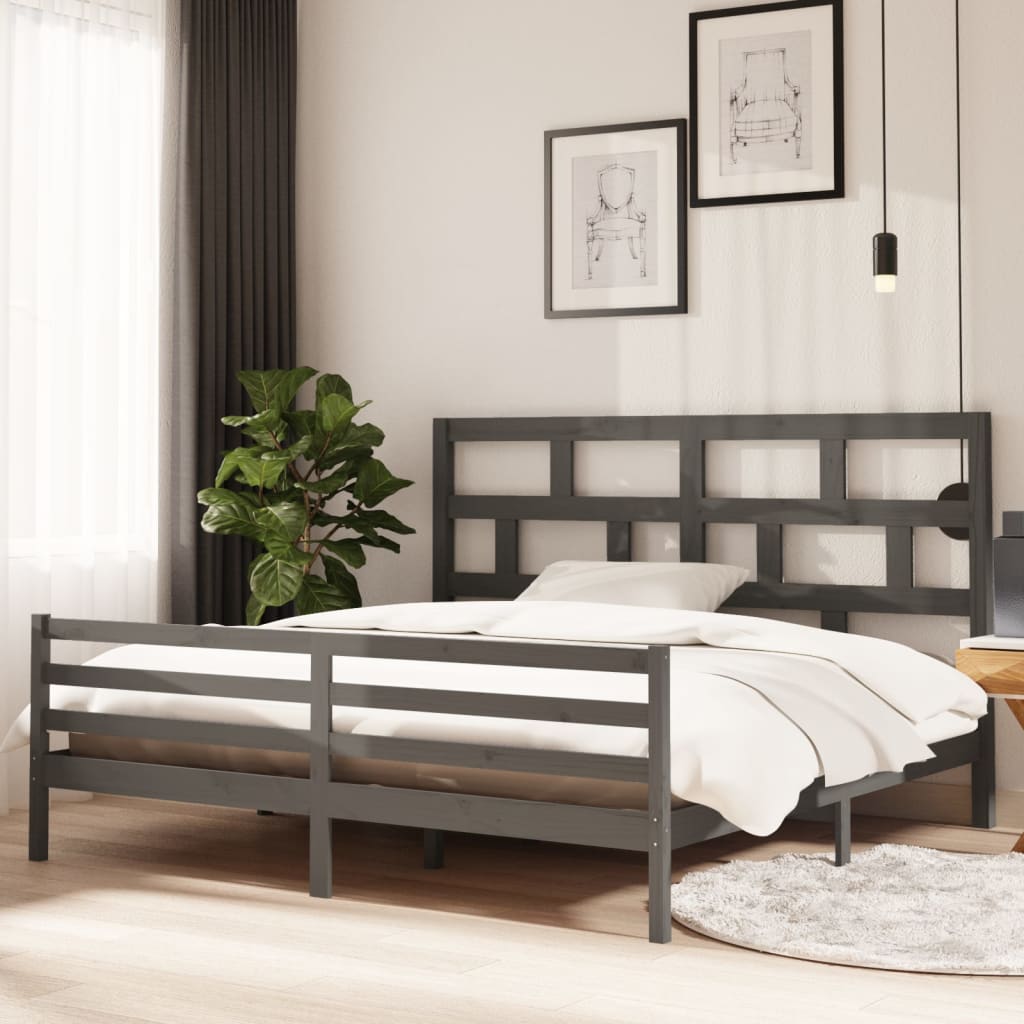 Grey Solid Wood Bed Frame 200x200 cm - vidaXL 3101305