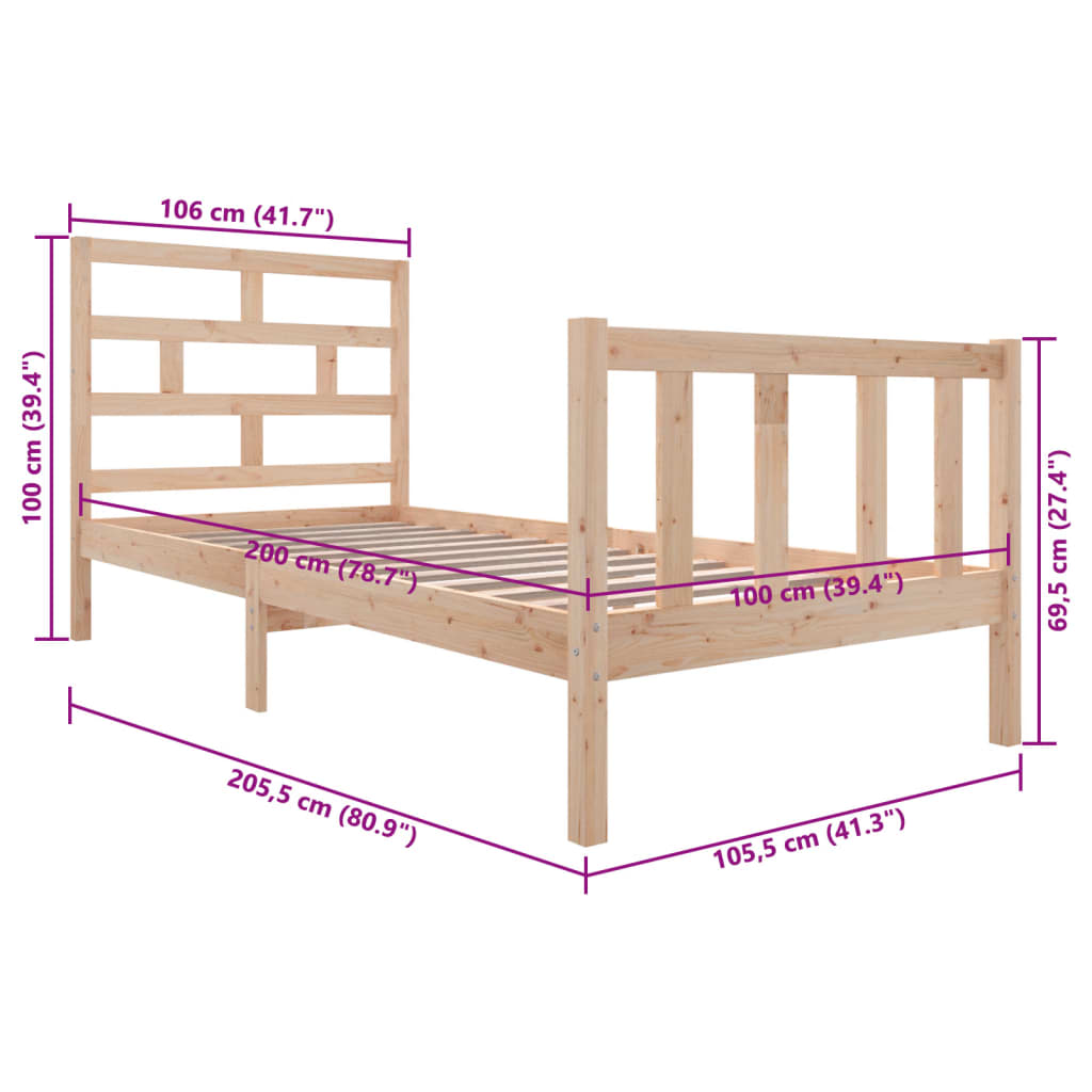 Solid Wood Bed Frame 100x200 cm - vidaXL (No Mattress)
