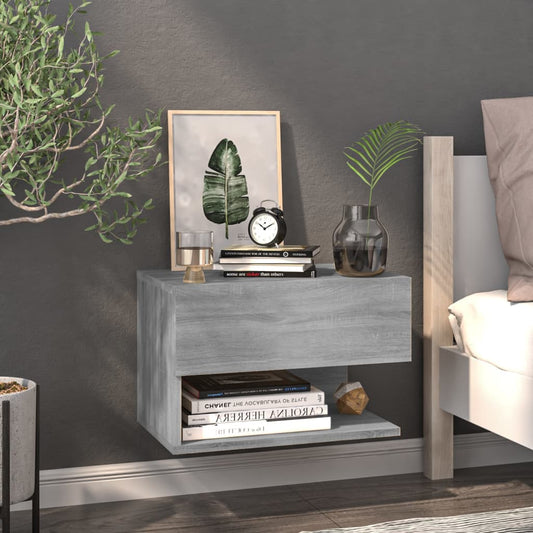 Grey Sonoma Wall-Mounted Bedside Cabinet - Stylish & Space-Saving