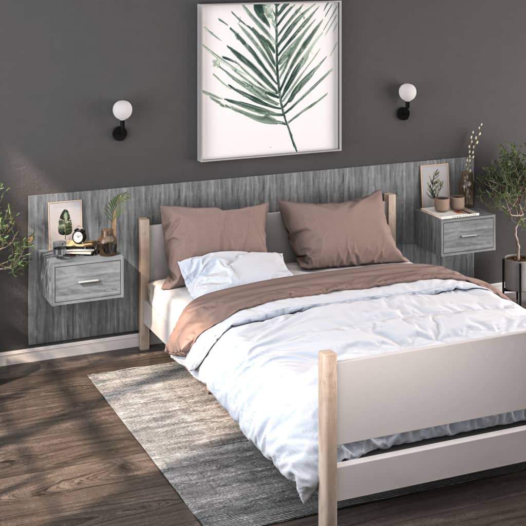 Grey Sonoma Wall-Mounted Bedside Cabinet - Stylish & Space-Saving