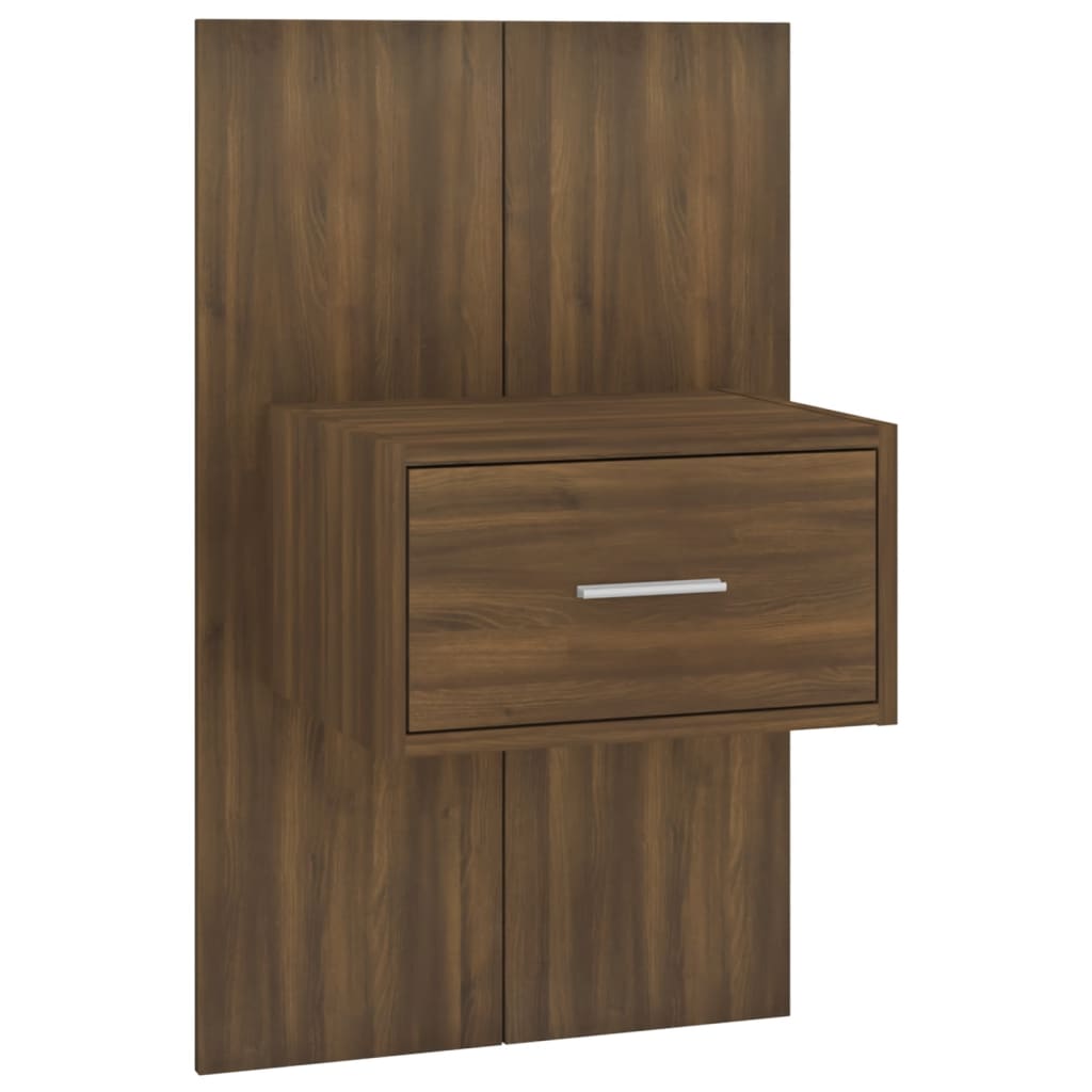 Brown Oak Wall-Mounted Bedside Cabinet - Space-Saving Elegance