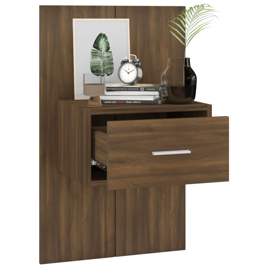 Brown Oak Wall-Mounted Bedside Cabinet - Space-Saving Elegance