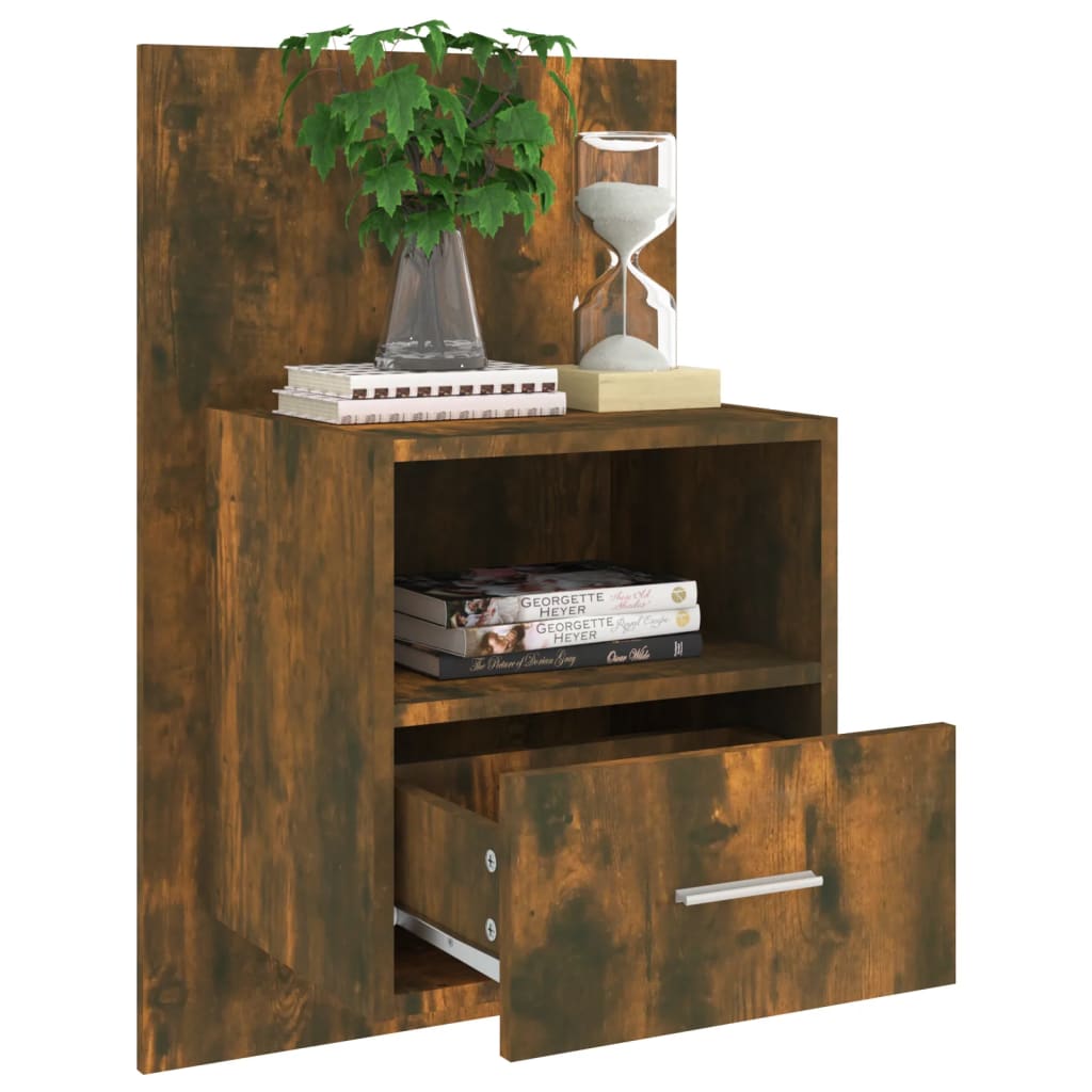 Smoked Oak Wall-Mounted Bedside Cabinet: Stylish & Space-Saving