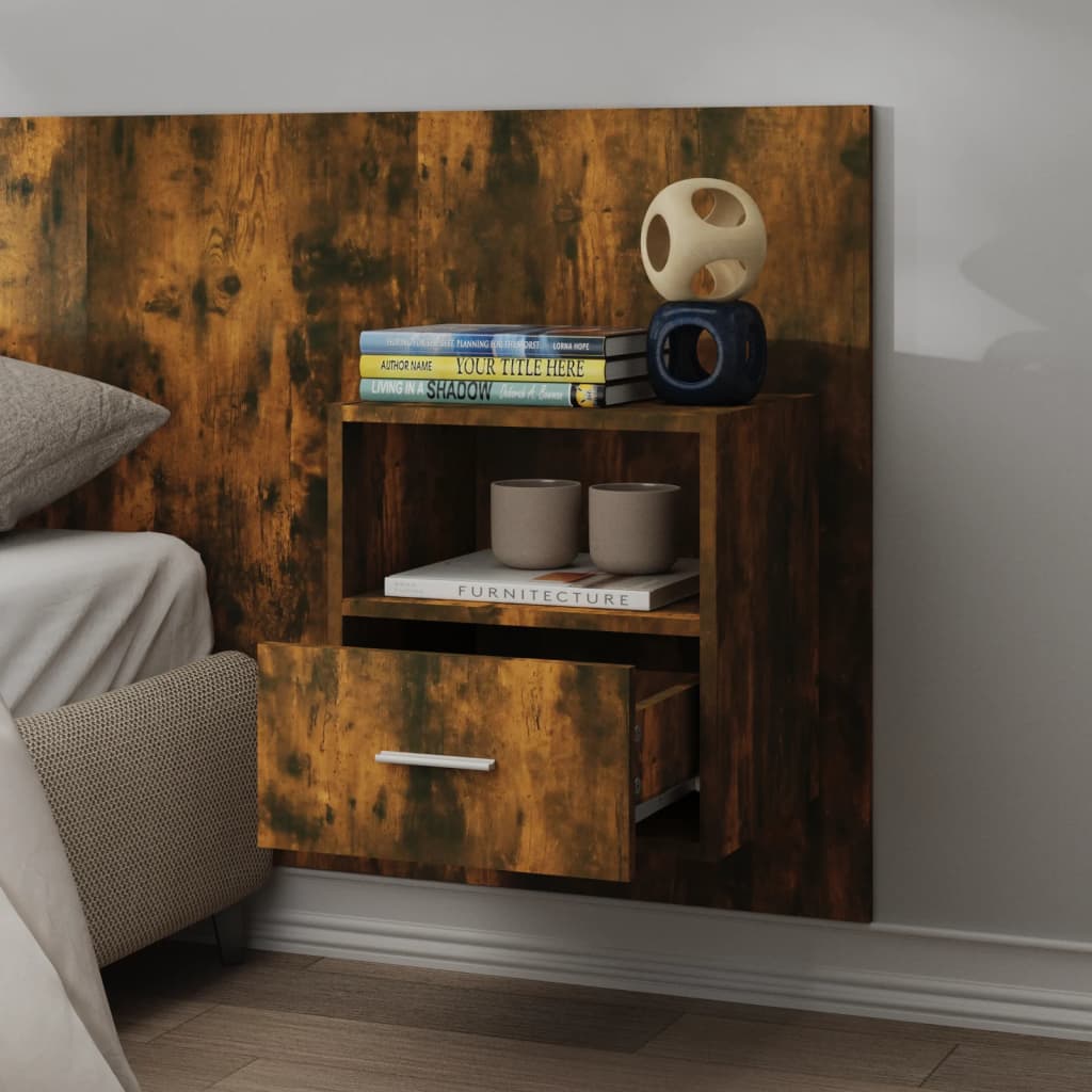 Set of 2 Wall-mounted Bedside Cabinets - Smoked Oak Finish