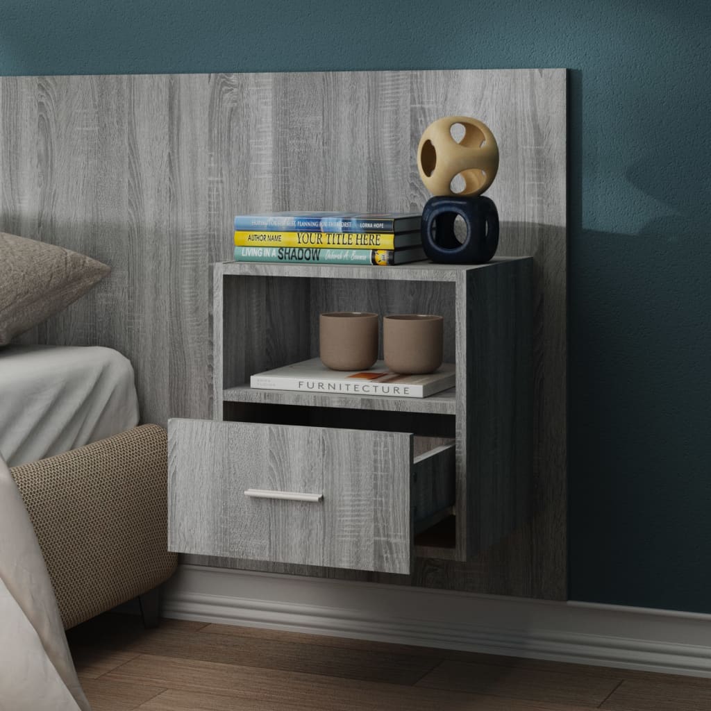 Grey Sonoma Wall-Mounted Bedside Cabinet - Stylish & Space-Saving