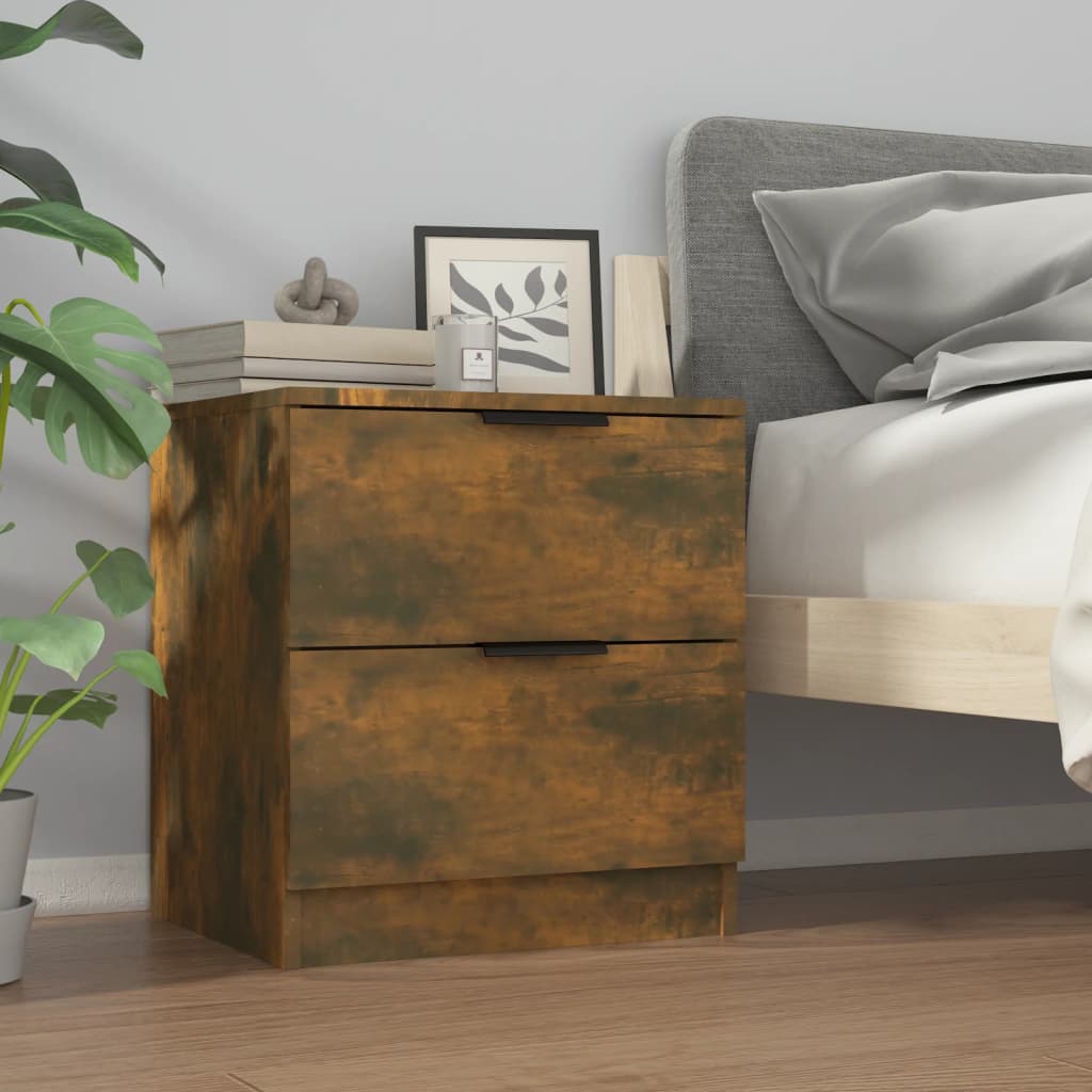 Smoked Oak Bedside Cabinets Set of 2 - Engineered Wood Elegance