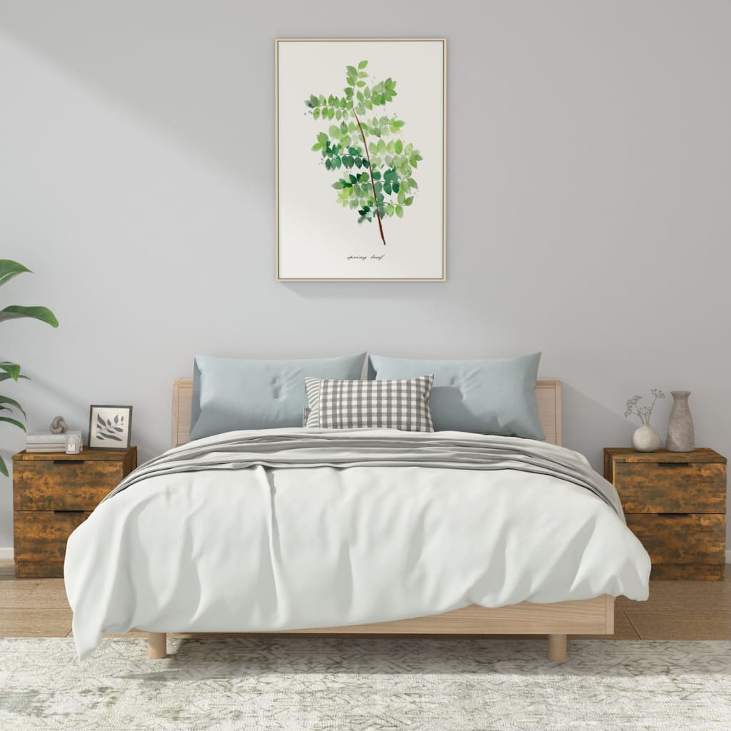 Smoked Oak Bedside Cabinets Set of 2 - Engineered Wood Elegance