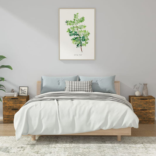 Smoked Oak Bedside Cabinets Set of 2 - Engineered Wood Elegance