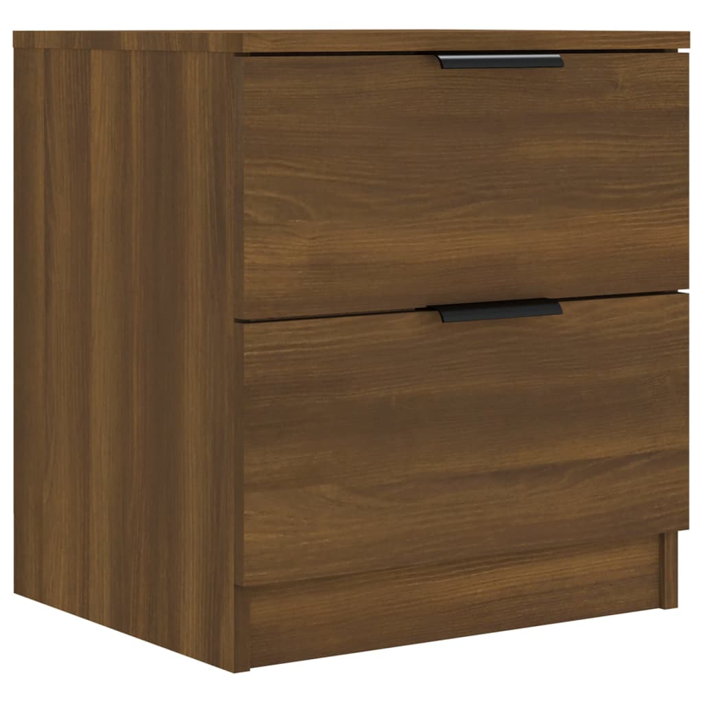 Brown Oak Bedside Cabinets, 2 Pcs, Engineered Wood Elegance