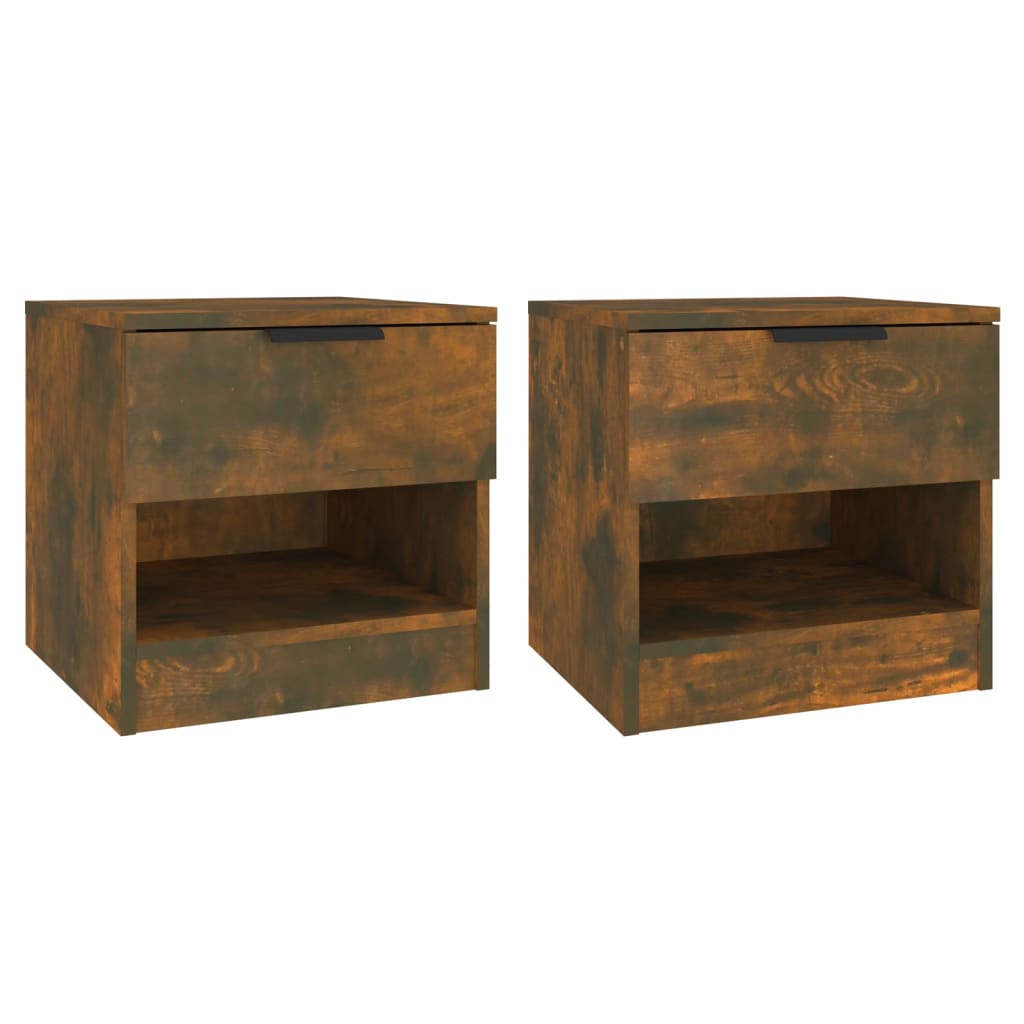 Smoked Oak Engineered Wood Bedside Cabinets, Set of 2