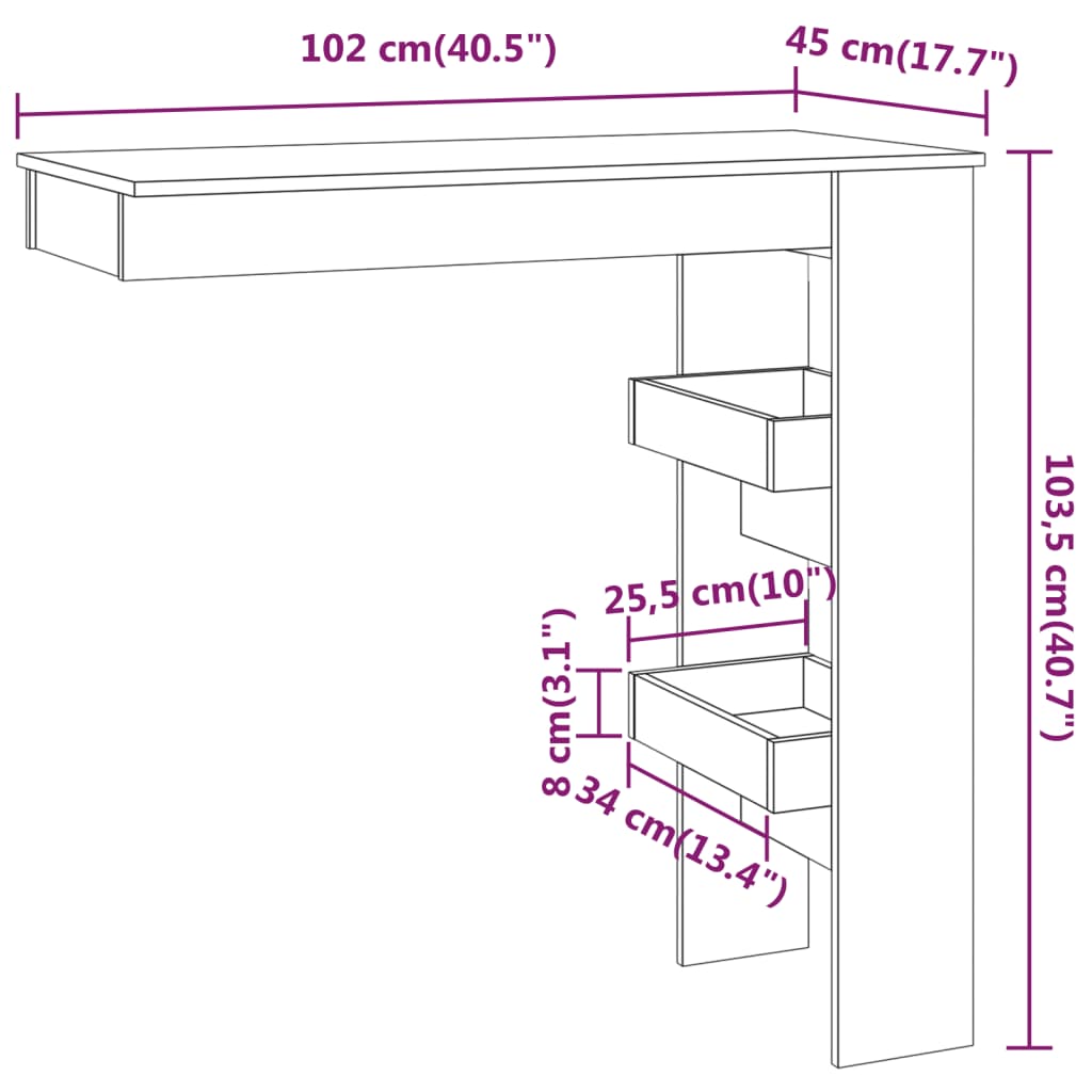 Engineered Wood Wall Bar Table, Grey Sonoma, 102x45x103.5 cm