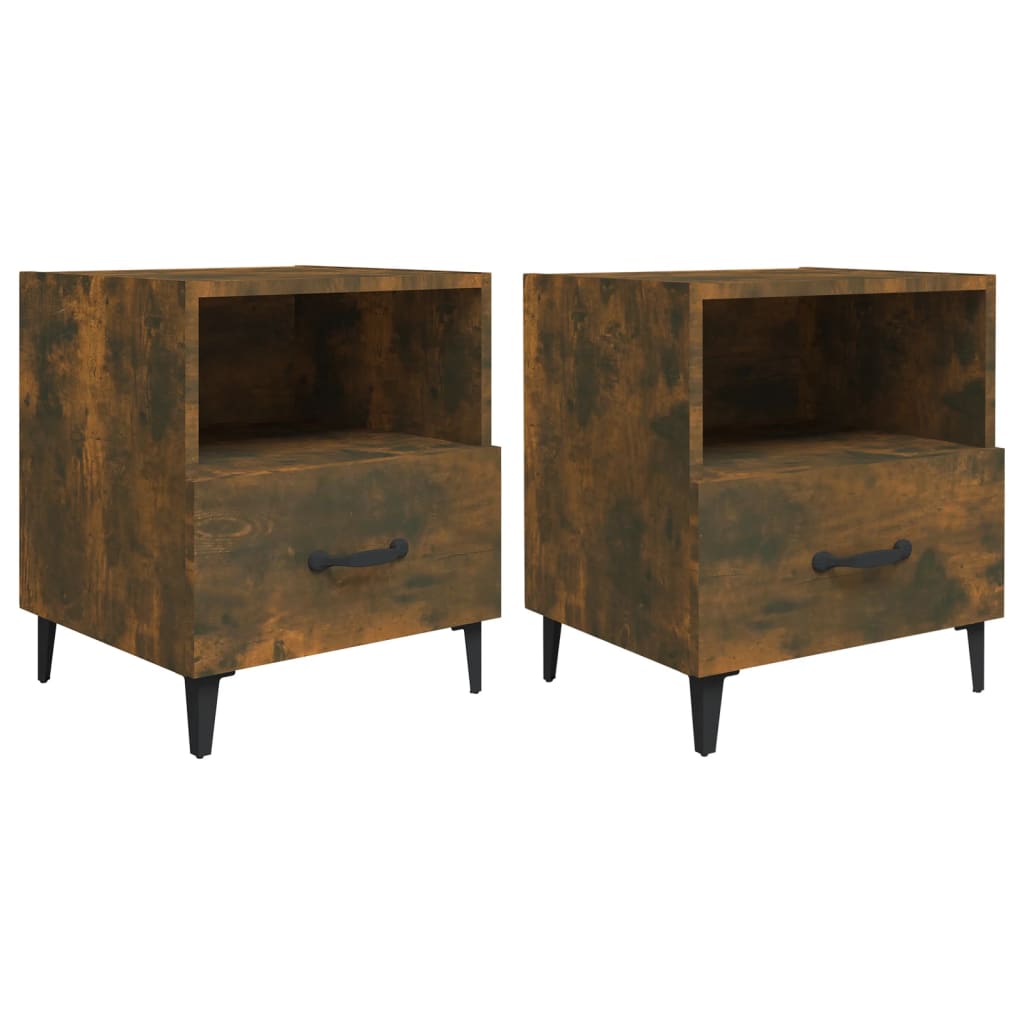 Smoked Oak Bedside Cabinets 2 pcs - Engineered Wood Elegance