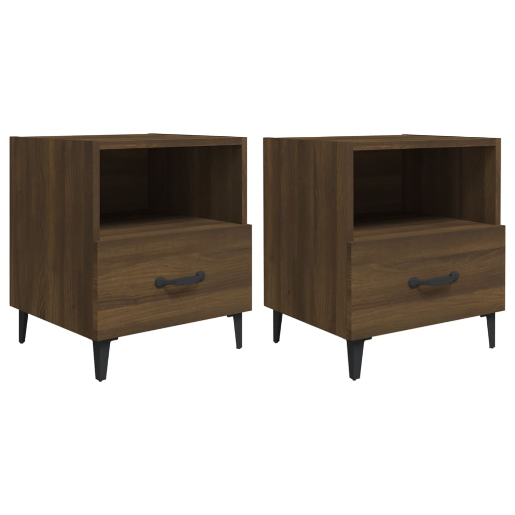 Brown Oak Engineered Wood Bedside Cabinets - Set of 2