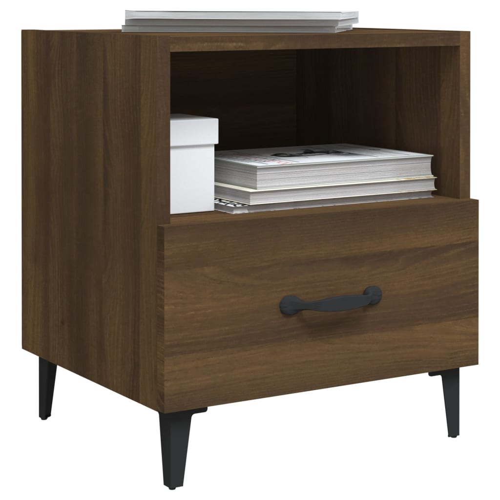 Brown Oak Engineered Wood Bedside Cabinets - Set of 2