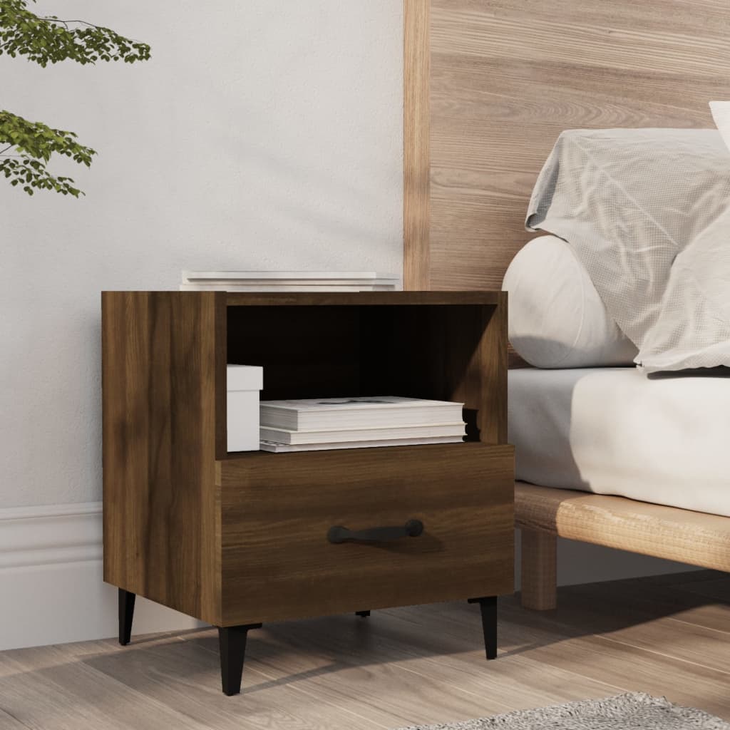 Brown Oak Engineered Wood Bedside Cabinets - Set of 2