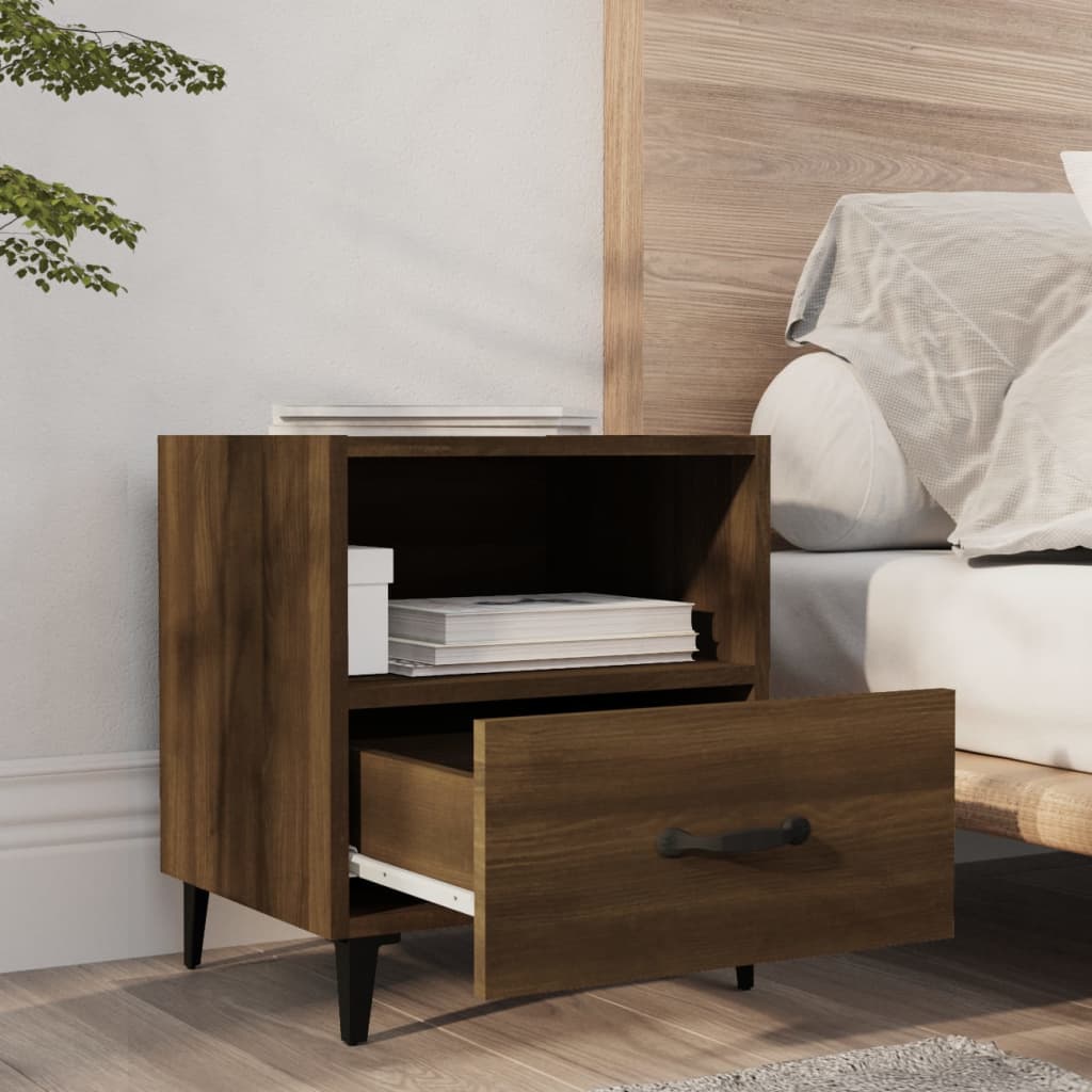 Brown Oak Engineered Wood Bedside Cabinets - Set of 2