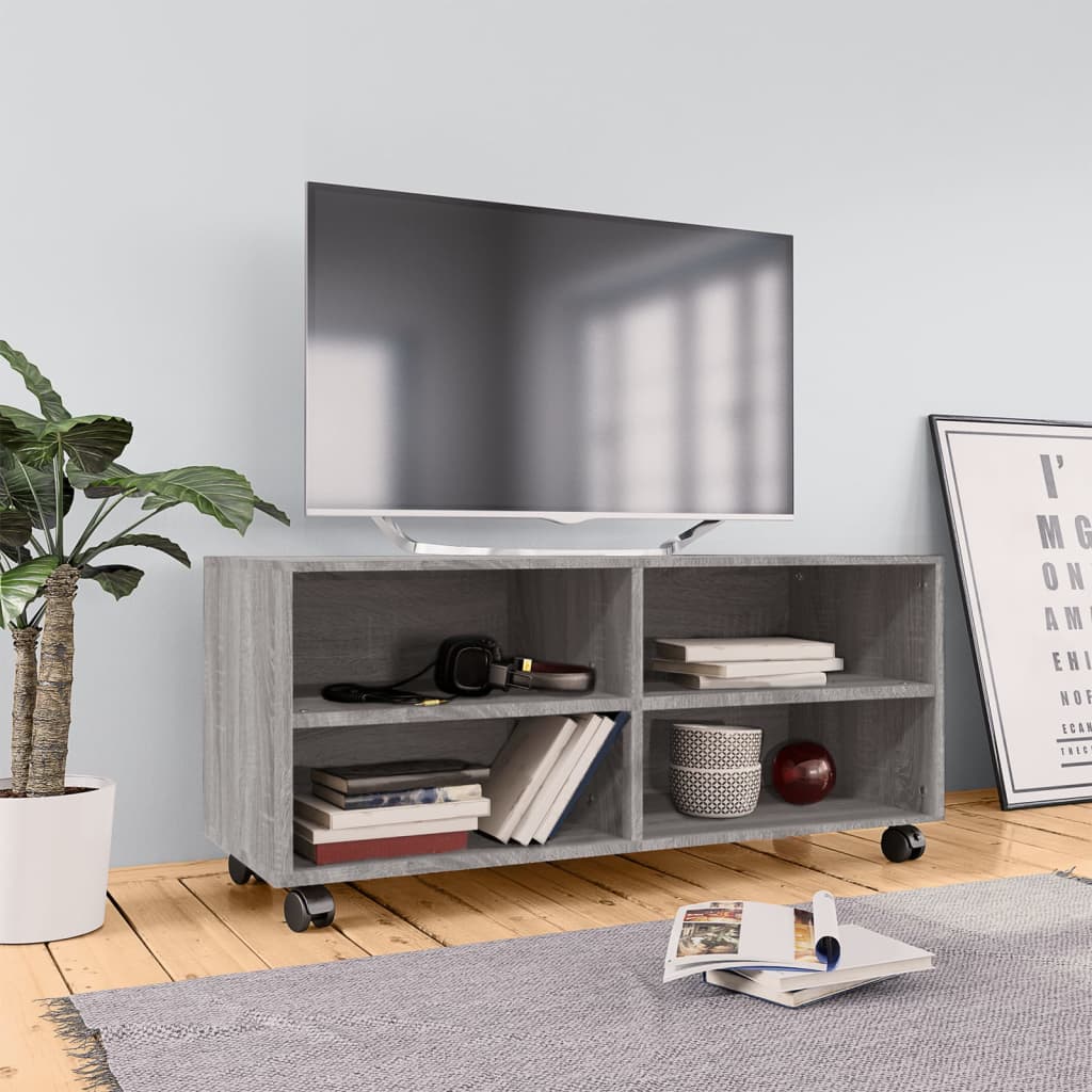 TV Cabinet with Castors Grey Sonoma 90x35x35 cm Engineered Wood