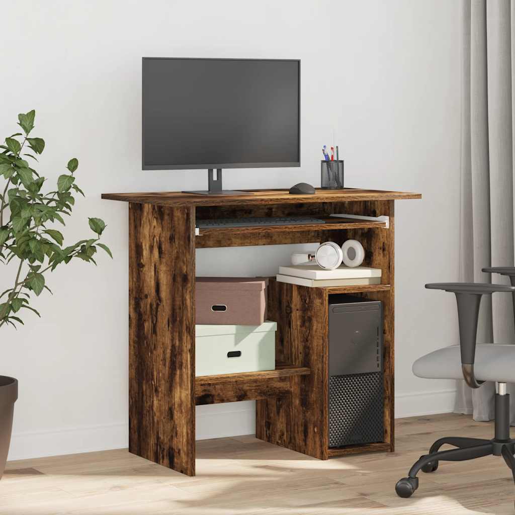 Compact Smoked Oak Desk, 80x45x74 cm, Engineered Wood