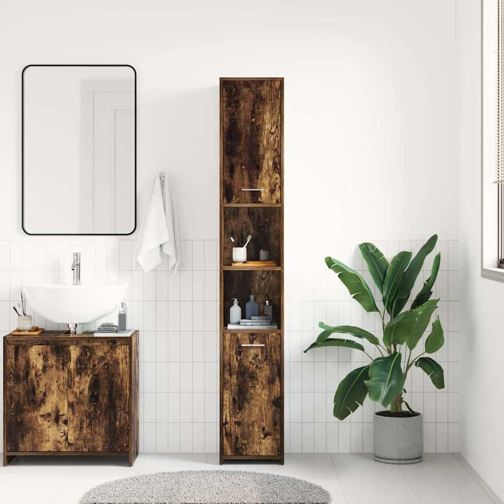 Smoked Oak Bathroom Cabinet - Engineered Wood, 30x30x183.5 cm