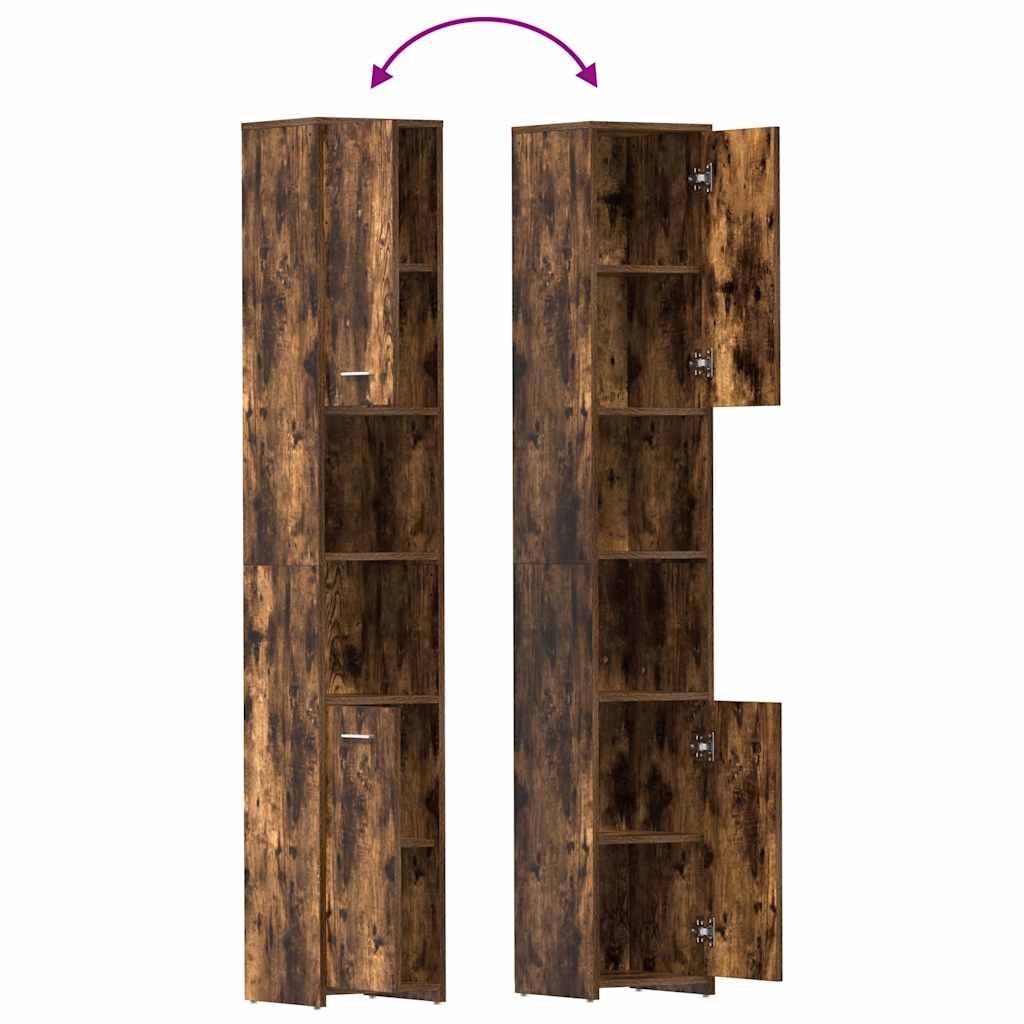 Smoked Oak Bathroom Cabinet - Engineered Wood, 30x30x183.5 cm