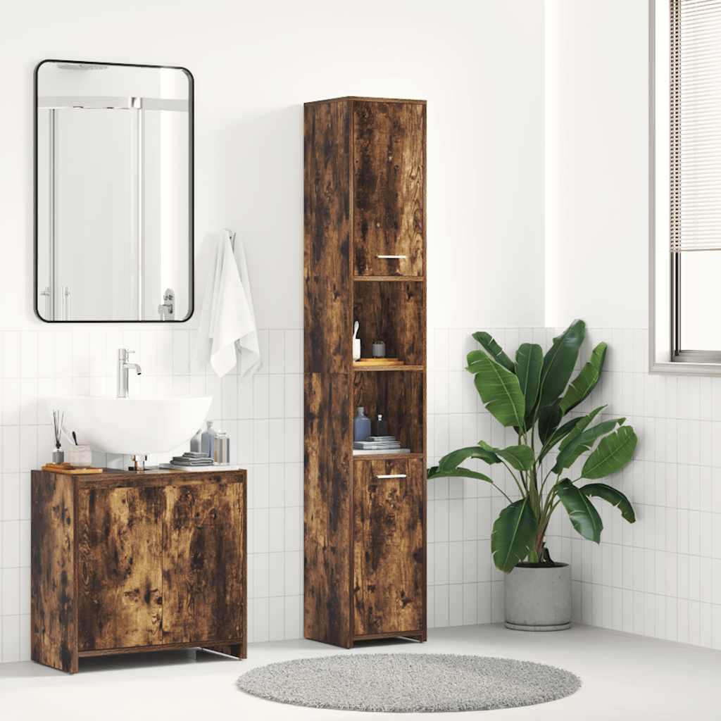 Smoked Oak Bathroom Cabinet - Engineered Wood, 30x30x183.5 cm